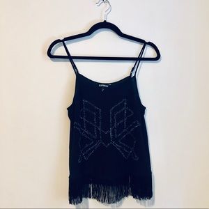 Express Black Beaded Fringe Tank Top Size M
